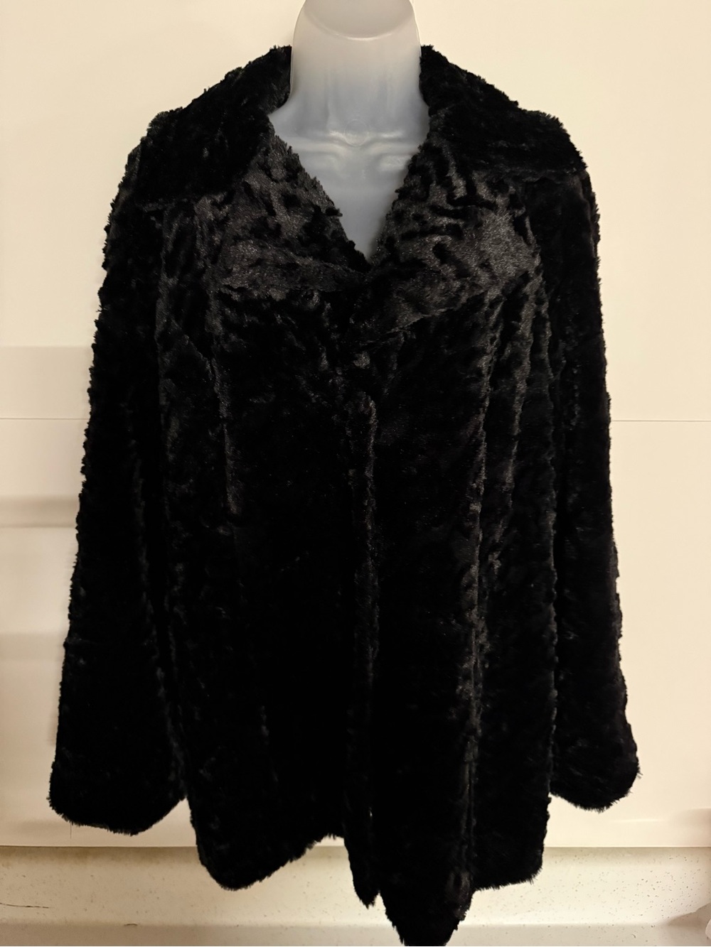 INC International Concepts Black Plush Faux Fur Teddy Coat